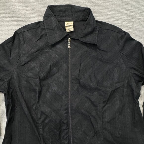 Faded Glory Womens Black Textured Zip Shirt Jacket 3/4 Sleeve Stretch Size 16W - Picture 5 of 15